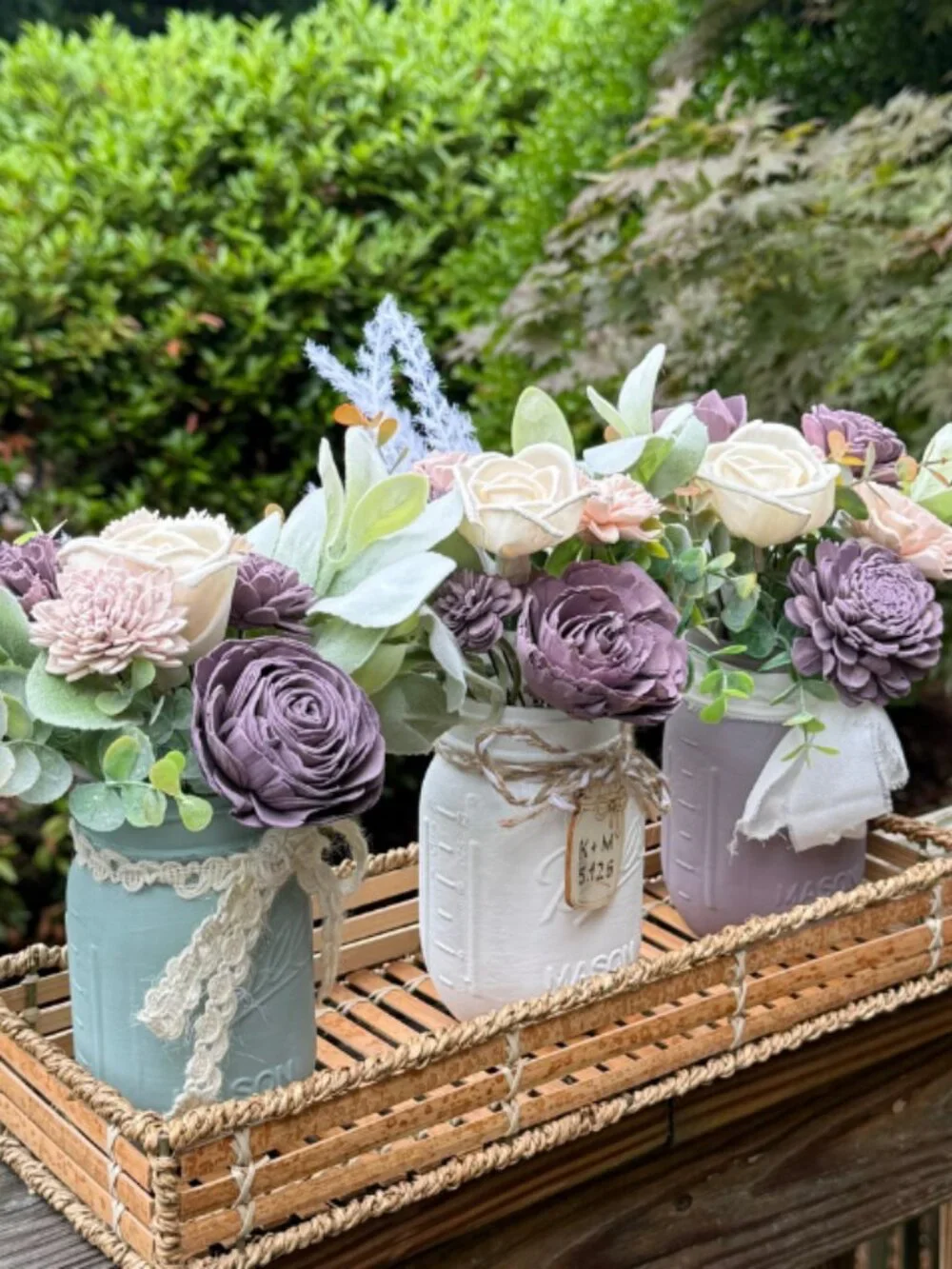 Sola Wood Lavender Wedding Floral Table Centerpieces Set of 3 Mason Jar Decor